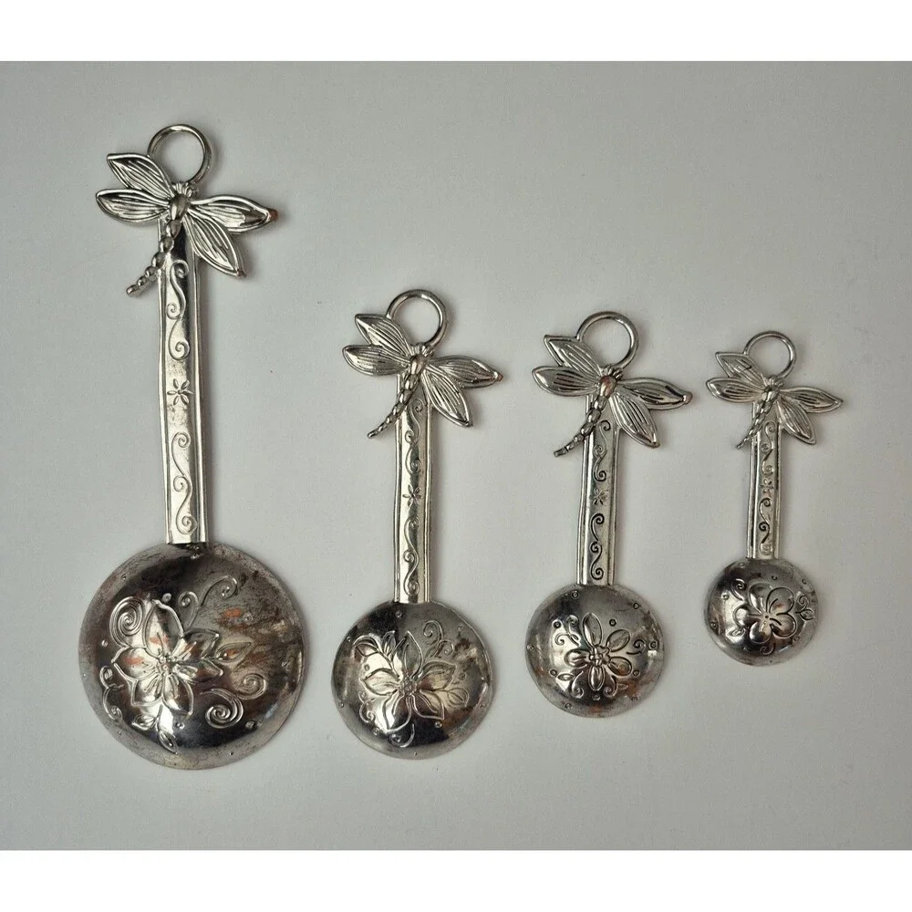 GANZ Silver Embossed Set of 4 Decorative Butterfly and Flower Measuring Spoons